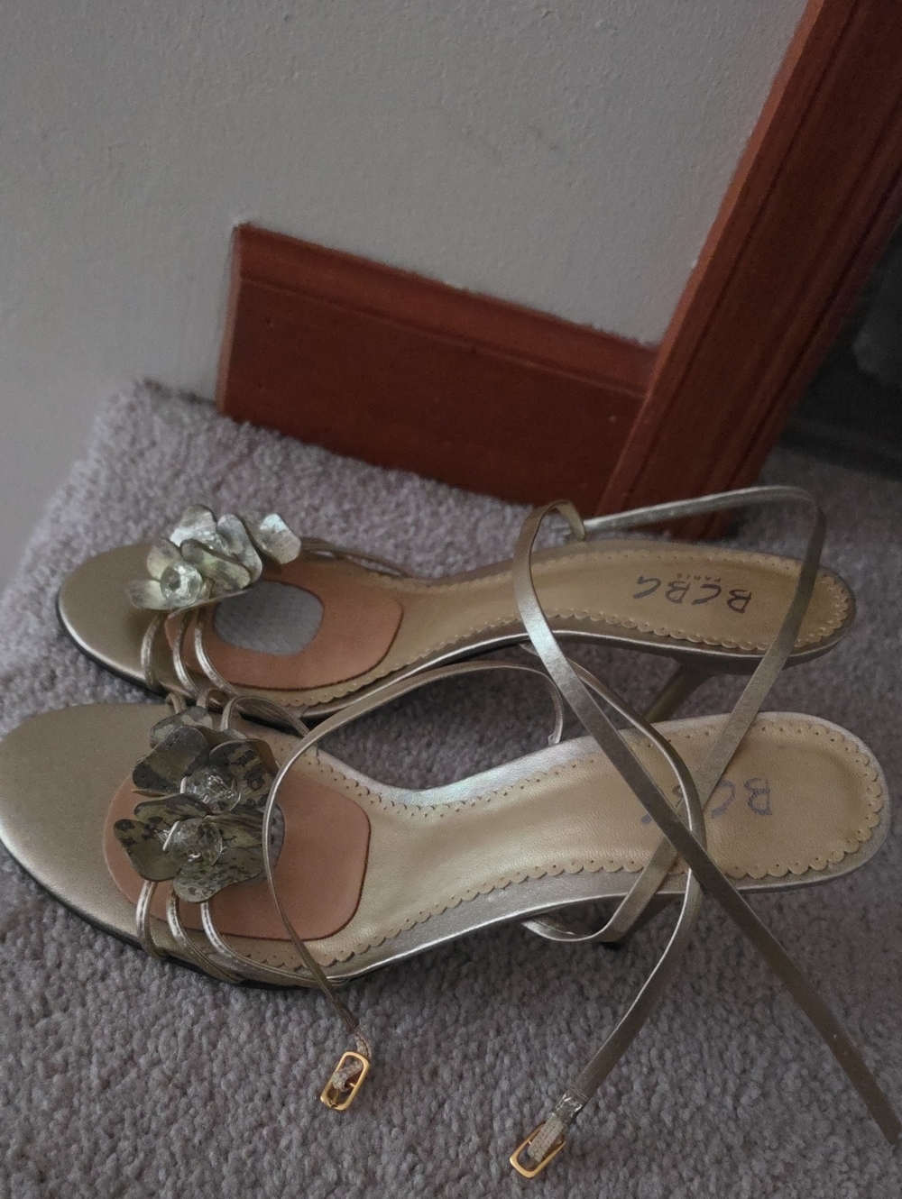 BCBG Gold Floral Slingback Heels